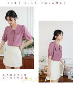 シャツ・ブラウス | ブラウス シフォン トップス レディース 白 紫 夏ブラウス シフォンブラウス 半袖 オフィス 春夏 クルーネック お出かけ 着痩せ 華奢見え フリル