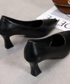 パンプス | 合皮レディース ポインテッドトゥ ピンヒール ストラップなし 黒 大きいサイズ ハイヒール 滑り止めソール パンプス 柔らかい生地 スリップオン