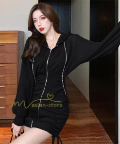 ミディアム | ワンピース 長袖 タイト ミニ丈 レディース 秋新作 タイトワンピ ZIPセクシー 体型カバー 無地通勤 オフィス 着痩せ パーカー OL きれいめ 大人ファッション