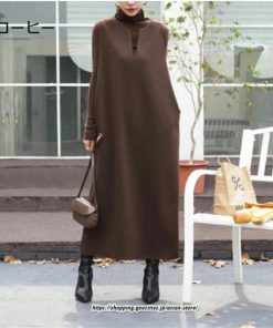 マキシ | ワンピース ジャンパースカート ジャンスカ 深Vネック ロングワンピース Vネック 】 ウール混深Vネックジャンスカ スリット入り【