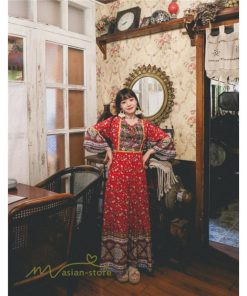 マキシ | ワンピース 長袖 レディース ロング丈 コットン Aライン ゆったり 体型カバー 大人 可愛い ナチュラル 春 夏 秋 海外旅行 フェミニン 着痩せ Vネック エスニック