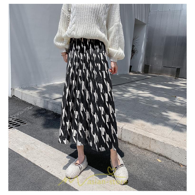 スカート | ロングレディース ボトムス プリーツかわいい 秋冬新作 韓国風 ハイウエスト 細見え 脚長効果 ニット こなれ感 高身長 低身長 トレンド