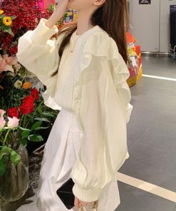 ニット・セーター | フリルニットトップス レディース 韓国風