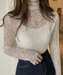透かし編みトップス | トップス 総レース ハイネック カットソー インナー ペイズリー柄 レディース ブラウス シースルー セクシー おしゃれ