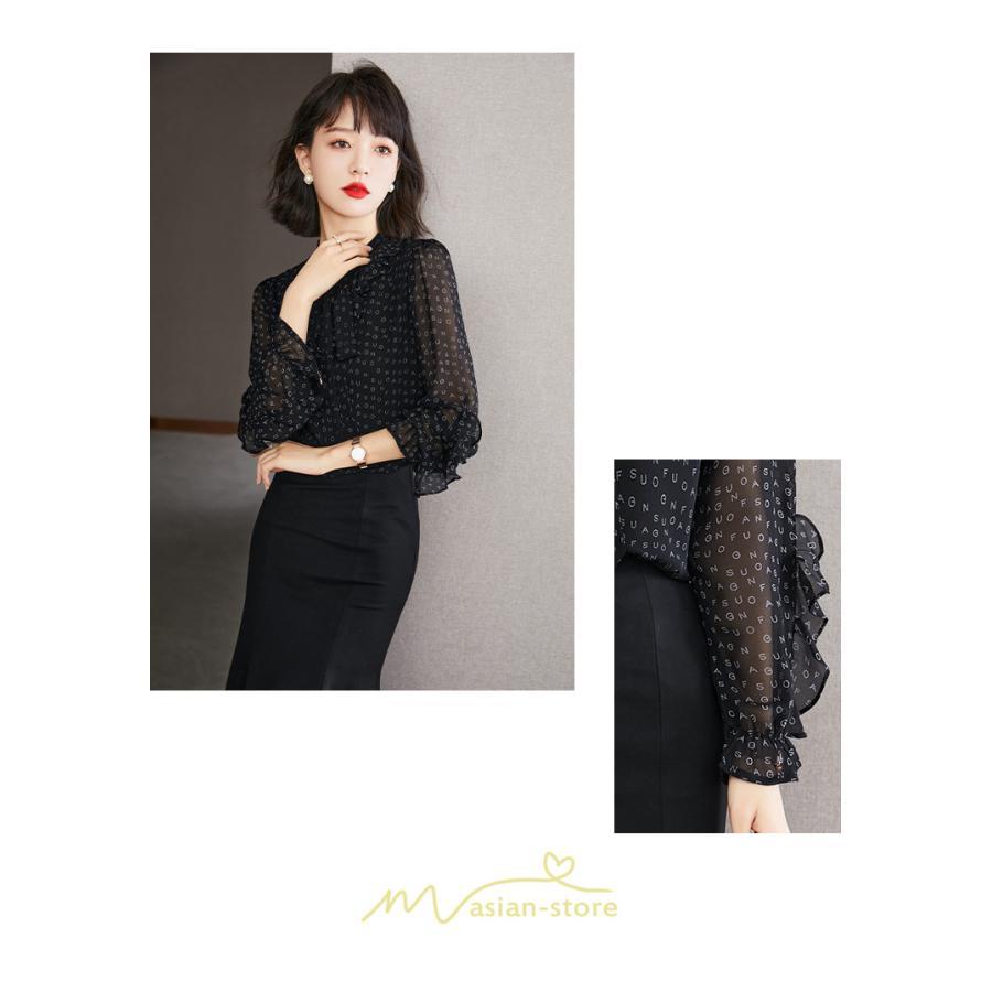 シャツ・ブラウス | ブラウス レディース トップス シャツ シフォン 長袖 黒 アルファベット 20代 30代 40代 通勤 ナチュラル 楽チン カジュアル カジュアル おしゃれ