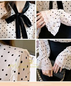 シャツ・ブラウス | ブラウス レディース 長袖ブラウス 秋服 オフィスブラウス リボンネック オシャレブラウス プリントトップス 韓国風 大人 ゆったりシャツ 通勤OL ドット柄 上品