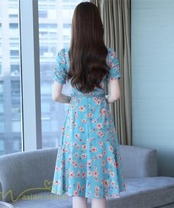 ミディアム | ワンピース レディース 着痩せ 半袖 花柄 きれいめ ミディアムワンピース カジュアル 膝丈 タック カジュアルワンピース おしゃれ サマーワンピース Vネック