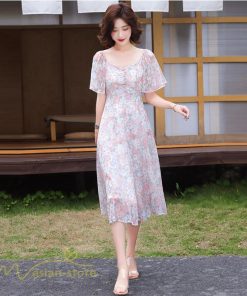 ミディアム | ワンピース レディース 花柄 きれいめ 膝丈 おしゃれ 上品 半袖 スクエアネック 大きいサイズ 30代 40代 夏新作 20代 サマーワンピース 大人 エレガント 韓国風