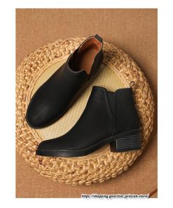 ショートブーツ | 大きいサイズ26.5cm レディース 上品 ブーツ 秋冬 春 チャンキーヒール 太ヒール シンプル 黒ブーツ ミドルヒール 大人 スリッポン ブーティー