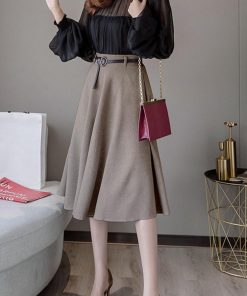 ひざ丈スカート | レディース 膝丈 ベルト付き フレアスカート スカート Aライン スカート ハイウエスト