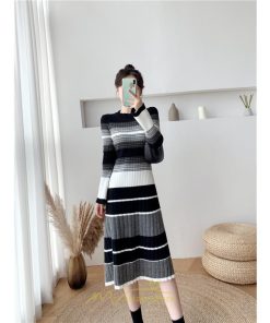 ニットワンピース | ワンピース レディース ニット ワンピース ニット チュニック ロング 長袖 着痩せ 秋冬 送料無料 ボーダー柄 2022新作 韓国風 秋冬コーデ 大人可愛い