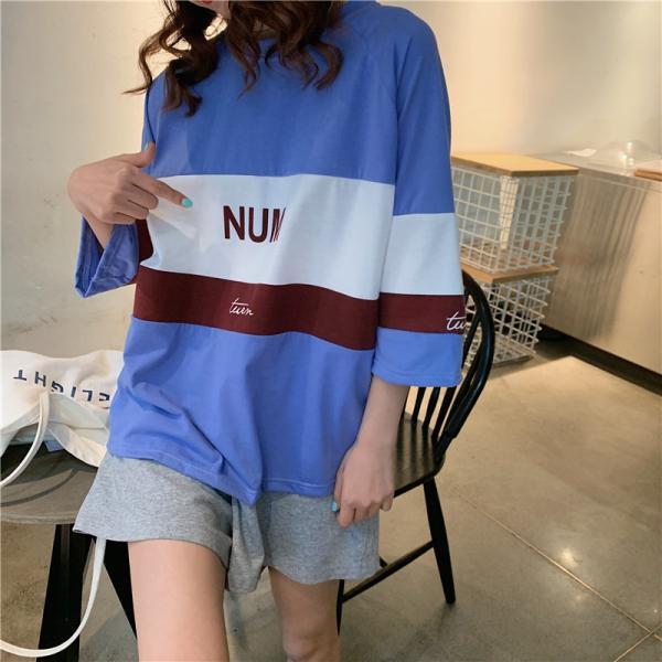 パジャマ ルームウェア | ビッグTシャツ レディーストップス ロングTシャツ ゆったりカジュアル可愛い M L XL XXL ベージュ 黒 ブルー ブラック 2020春夏ロングTシャツ