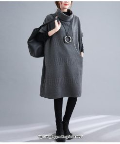 マキシ | ニットワンピース レディース チュニック デザイン タートルハイネック ニット 暖か 斜めスリット 着痩せ キレイめ 上品 おしゃれ フェミニン 通勤