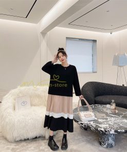 マキシ | 切り替えワンピース ドッキングワンピース 秋 レディース 裾プリーツワンピース ロングワンピース ゆったり 大きいサイズ 長袖 可愛い 秋物 大人 30代50代