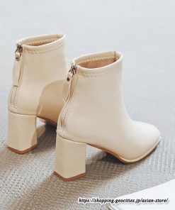 ショートブーツ | レディース 裏起毛あり 裏起毛なし スクエアトゥ ブーツ チャンキーヒール 太ヒール 後ろファスナー ミドルヒール 大人 靴 シューズ 黒ブーツ