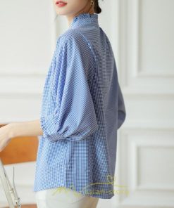 シャツ・ブラウス | ブラウス コットン 七分袖 レディース 青 入学式 入園式 卒業式 卒園式 フォーマル 結婚式 ママ 着痩せ 華奢見え OL お仕事 20代30代40代 通勤 新作 ビジネス