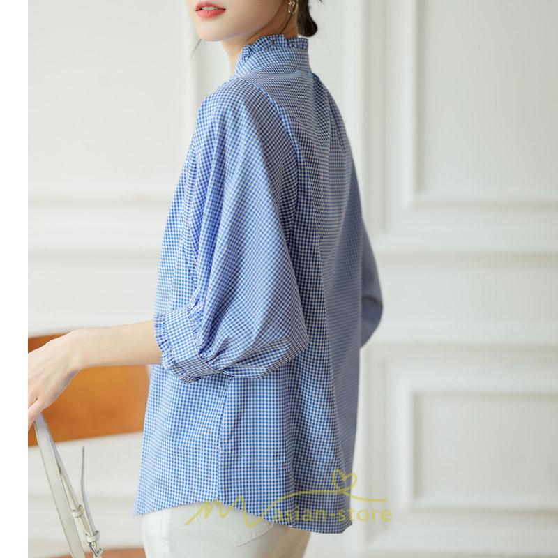 シャツ・ブラウス | ブラウス コットン 七分袖 レディース 青 入学式 入園式 卒業式 卒園式 フォーマル 結婚式 ママ 着痩せ 華奢見え OL お仕事 20代30代40代 通勤 新作 ビジネス