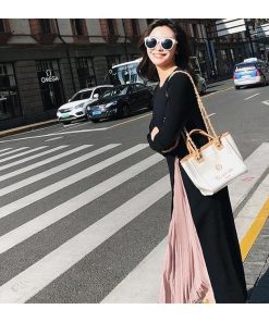 マキシ | 秋服 レディース ワンピース 長袖 秋冬 ロングワンピース ミモレ丈 切り替え フェイク レイヤード 重ね着風 可愛い プリーツスカート 大人 コーデ Aライン