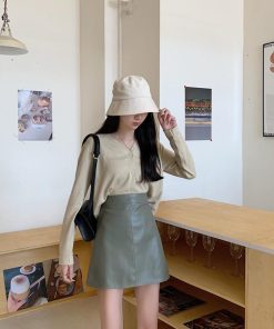 スカート | 13色pu台Aラインミニ秋冬タイトハイウエスト ヒップアップ 合皮レザー 裏地付き 無地 安全性 セクシー