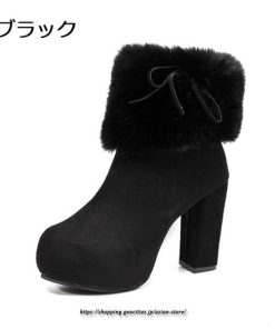 ブーツ | ショートレディース 10cmハイヒール ファー 冬用 保温防寒 太めヒール サイドジッパー スエード調 痛くない 冬靴 オシャレ 歩きやすい 痛くない
