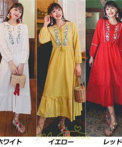 マキシ | ワンピース レディース ロング 夏秋 ゆったり 丸首 ナチュラル フレア ウィメンズ 女性用 同窓会 女子会 普段使い デート カジュアル 人気 Aライン 着やせ