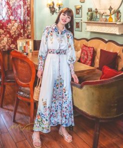 マキシ | マキシワンピース ワンピース レディース 長袖 体型カバー レトロ風 プリント ドレス マキシ丈ワンピース 通勤 綺麗 夏 ロング マキシ丈 オシャレ ラペル 無地