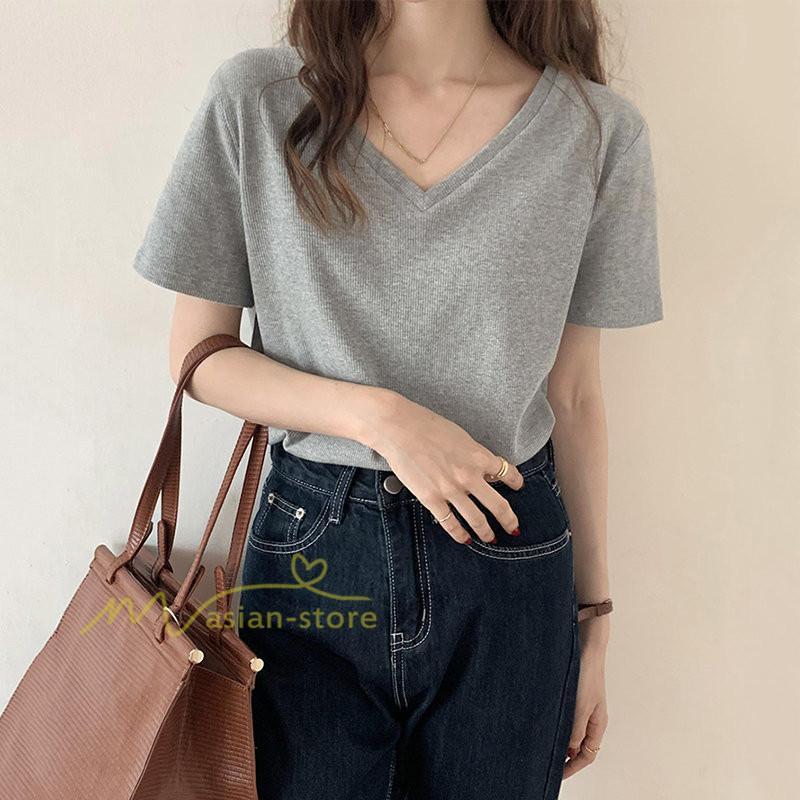 tシャツ・カットソー | Tシャツ レディース 春夏 トップス カットソー 半袖 『ゆるっとシンプルVネックTシャツ』 通勤通学 カジュアル 着痩せ 着回し お出かけ 20代30代40代50代 上品