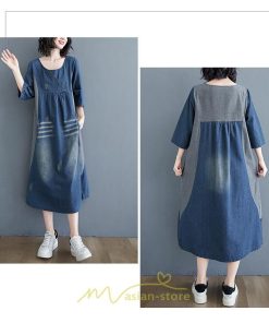 デニムワンピース | ワンピース レディース 夏 ロング丈 春 秋 七分袖 切り替え 大きいサイズ ゆったり 人気 体型カバー 20代30代40代 送料無料 着痩せ