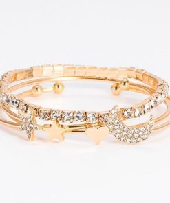 その他アクセサリー | 4点セット 星 カフブレスレット モチーフ ラインストーン 女友達 月 キラキラ カフバングル レディース 誕生日プレゼント アクセサリー