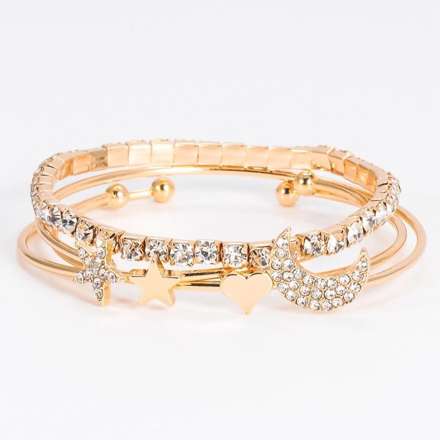 その他アクセサリー | 4点セット 星 カフブレスレット モチーフ ラインストーン 女友達 月 キラキラ カフバングル レディース 誕生日プレゼント アクセサリー