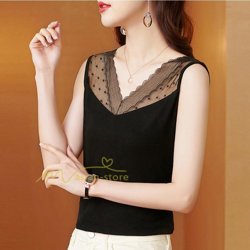 キャミソール タンクトップ | タンクトップ レディース 春夏 インナー トップス ノースリーブ Vネック Vネックタンク レース付き カシュクール 上品 お出かけ 20代30代40代50代 快適 ママ