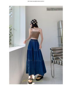 スカート | ティアードデニムフレアロングウエストゴム レディース 秋物 通学通勤 40代50代 20代30代ハイウエスト 大人