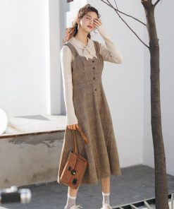 オールインワン | スカート ワンピース ロング 秋冬 チェック ジャンパースカート サロペット オールインワン 大人 グレンチェック