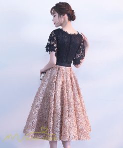 大人 | パーティードレス ドレス 刺繍 切り替え 上品 膝丈ワンピース 半袖 エレガント 二次会 結婚式 お呼ばれドレス 披露宴 黒+カーキ 卒業式 フレアワンピース ママ