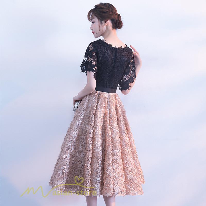 大人 | パーティードレス ドレス 刺繍 切り替え 上品 膝丈ワンピース 半袖 エレガント 二次会 結婚式 お呼ばれドレス 披露宴 黒+カーキ 卒業式 フレアワンピース ママ