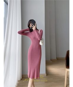 ニットワンピース | タイト ワンピース ニット レディース 秋冬 ワンピース 結婚式 ミモレ丈 ロング丈 着痩せ 通勤 上品 オフィス 高級感 おしゃれ 暖か