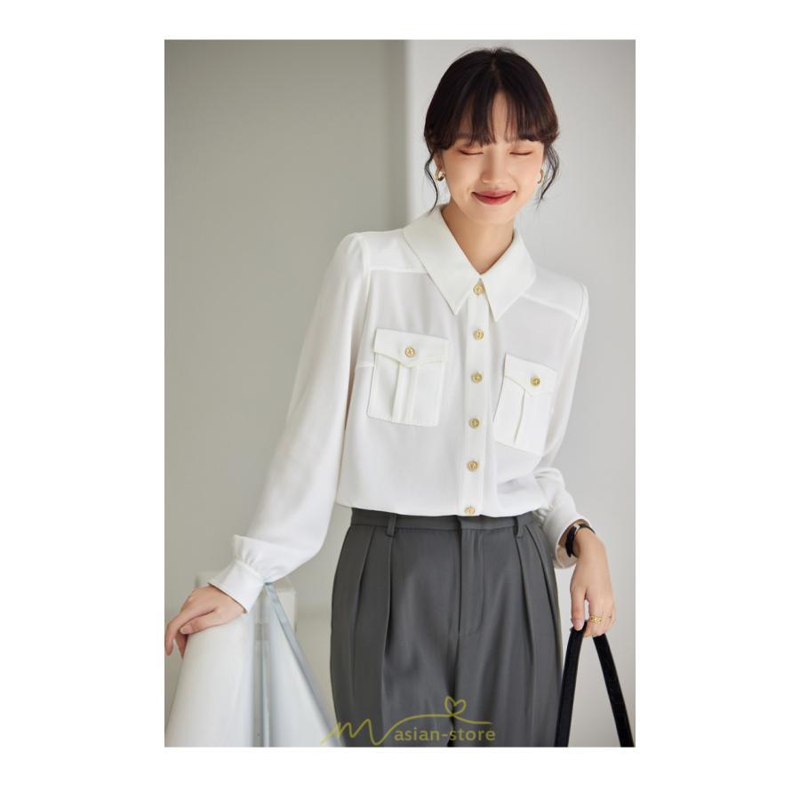 シャツ・ブラウス | ブラウス レディース オフィス 白 フォーマル 長袖 おしゃれ シャツ カジュアル 制服 レギュラー 着回し オフィス 胸ポケット OL 秋服 キレイめ 通勤