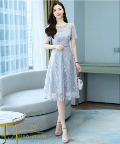 ミディアム | ワンピース エレガント レディース 膝丈 カジュアルワンピース 春 サマーワンピース 夏 新作 半袖 きれいめ グレー カジュアル 大きいサイズ お出かけ 花柄