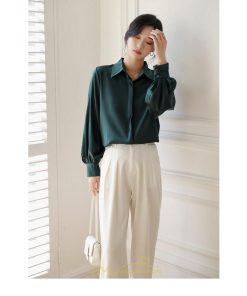 シャツ・ブラウス | ブラウス シャツ レディース 40代 上品 ブラウス きれいめ 通勤 OL ビジネス ゆったり 緑 グリーン 50代 エレガント 20代 お出かけ 30代 外出 着痩せ