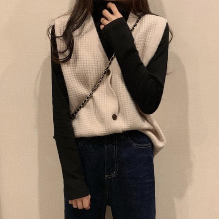 ニット・セーター | ジレ 開襟セーター ニットトップス おしゃれ Vネック 秋冬 ノースリーブ ニットベスト 袖なし 重ね着 レディース