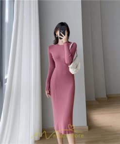 ニットワンピース | タイト ワンピース ニット レディース 秋冬 ワンピース 結婚式 ミモレ丈 ロング丈 着痩せ 通勤 上品 オフィス 高級感 おしゃれ 暖か