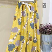 ワイドパンツ | パンツ レディース ボトムス ウエストゴム 楽ちん リラックスパンツ ルームウェア 体型カバー ゆったり 春物 夏 綿紬 女の子 海 プリント かわいい