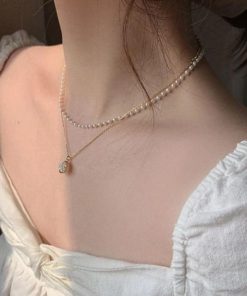 ネックレス | 2連 チョーカーレディース ショート チェーンフェイクパールアクセサリー おしゃれ ゴールド