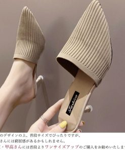 パンプス | 靴 ヒールサンダル ミュールパンプスサンダル レディース かかとなし春夏 ポインテッドトゥ サボサンダル