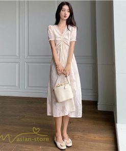 ミディアム | ワンピース レディース 着痩せ 上品 半袖 Aラインワンピース シフォン カジュアル 膝丈 きれいめ おしゃれ Vネック 上品 40代 30代 20代 サマーワンピース