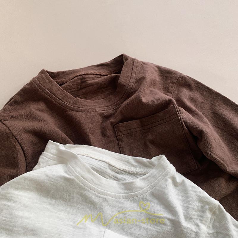 衣装 服 | 子供服 子ども服 こども服 キッズ 長袖tシャツ 女の子 男の子 長袖 トップス ロンT クルーネック コットン 高品質 保育園 胸ポケット シンプル 無地 可愛い