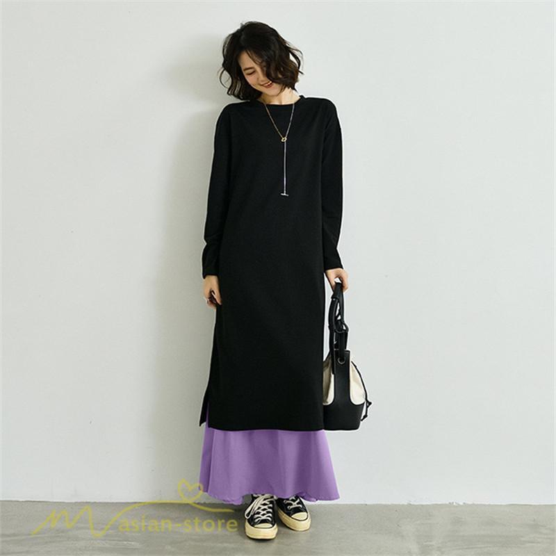 セットアップ | ワンピース 秋スカート レディース 秋物 ロングワンピース ロングスカート フリーサイズ 2点セット 着回し ウエストゴム 可愛い ゆったり 無地