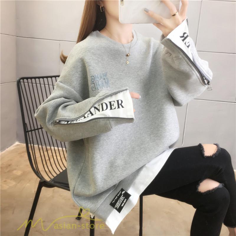 パーカー | トレーナー レディース 秋物 長袖フェイク ロングT 重ね着風 スウェット トップス 秋服 ゆったり 秋冬 大人 プルオーバー 20代30代40代50代60代
