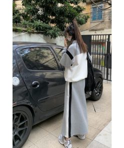 スカート | スウェット秋冬 レディース ドッキング ロングジャケット パーカー スウェット アウター 無地 ボトムズ 運動 ウエストゴム ジップアップ