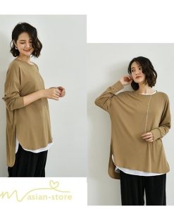 ｔシャツ・カットソー | Tシャツ 長袖 無地 着痩せ カットソー 長袖Tシャツ 無地 丸首 カジュアル 40代 50代 着回し 秋コーデ ゆったり 30代 フリーサイズ 20代 シンプル トップス